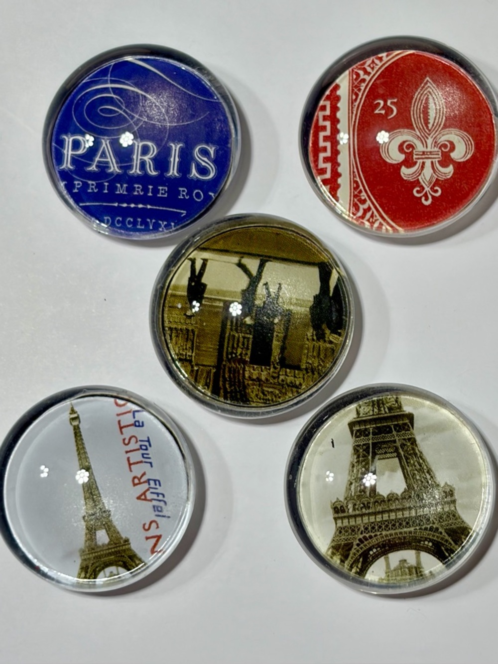 Refrigerator Magnets Glass round 1.5” Inch Paris Theme Set of 5